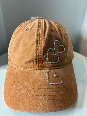 Women orange washed custom Rhinestone Cap